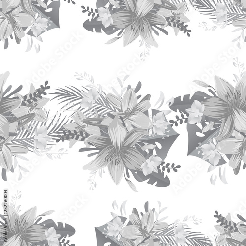 tropic liliya and monsterasyrface pattern design. Nature plant vector