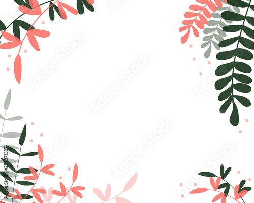 vector simplified floral frame colored in deep green and coral. design element, textile, printed goods.
