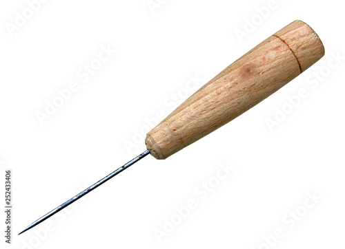 Stitching awl with wooden handle