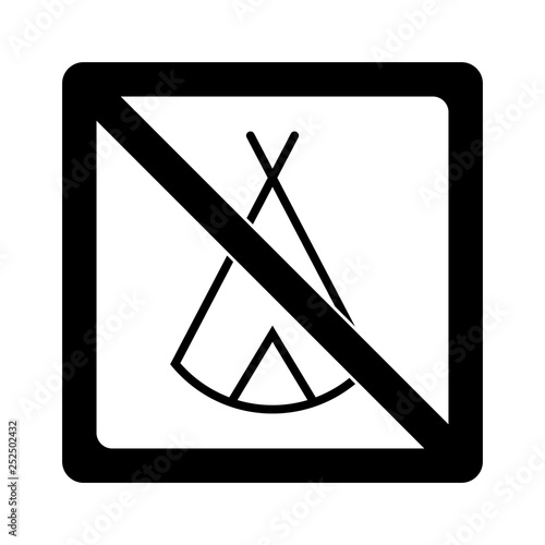 Zelten verboten - Schild - Piktogramm - schwarz weiß 