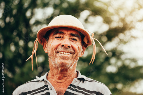 Portrait of Brazilian Northeastern cowboy wearing his typical leather hat.