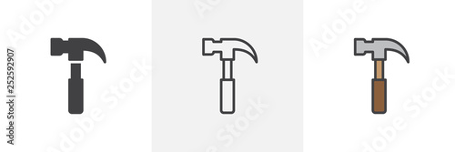 Carpenter hammer icon. Line, glyph and filled outline colorful version, claw hammer outline and filled vector sign. Symbol, logo illustration. Different style icons set. Pixel perfect vector graphics