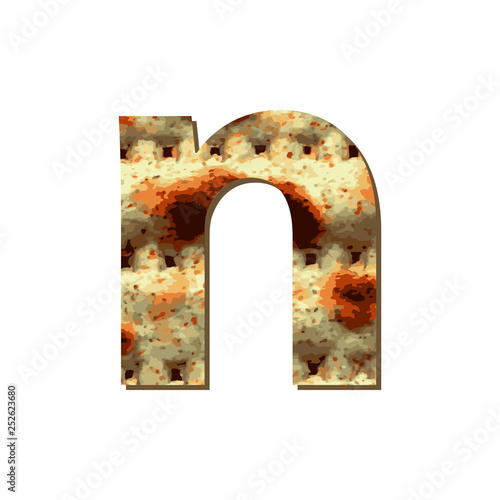 English lowercase letter N with matza texture. Font for Passover. Vector illustration on isolated background.