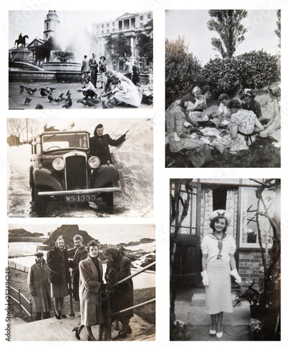 1940-1950s. English people on travel and days out. Set of vintage photos.