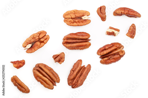 pecan nut isolated on white background. Top view. Flat lay