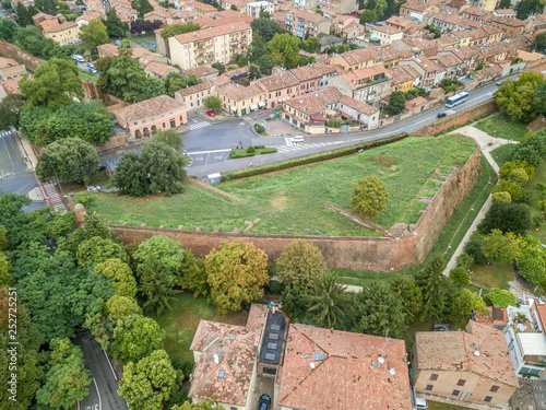 Ferrara city walls and bastions aerial view Emilia Romagna Italy