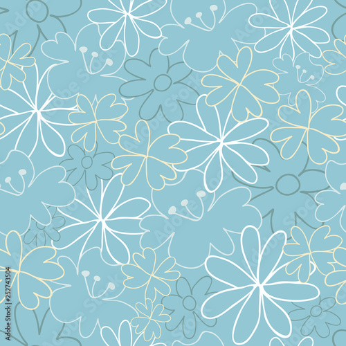 Seamless pattern with flowers, vector illustration. blue background from spring garden collections