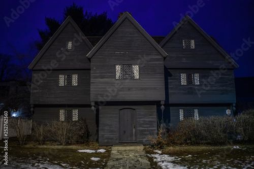 Salem, USA- March 03, 2019: Streets of Salem, City in Massachusetts It's famous for its 1692 witch trials, during which several locals were executed for allegedly practicing witchcraft