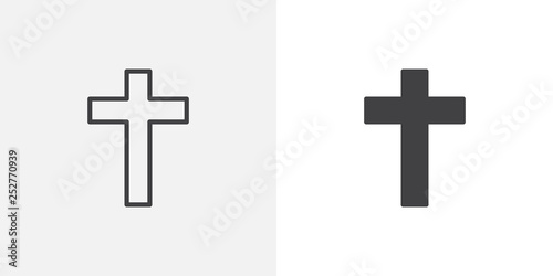 Religion cross icon. line and glyph version, outline and filled vector sign. Holy cross linear and full pictogram. Symbol, logo illustration. Different style icons set