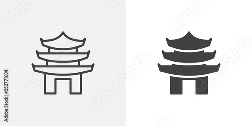 Asian pagoda icon. line and glyph version, outline and filled vector sign. Chinese Temple linear and full pictogram. Symbol, logo illustration. Different style icons set