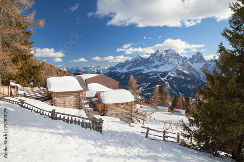 Monte Elmo, Dolomites, Italy - Mountain skiing and snowboarding. Sexten (Sesto), Trentino-Alto Adige, Puster Valley (Alta Pusteria), South Tyrol.