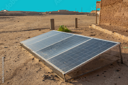 Solar energy generation with a solar module in the desert near Nuri in Sudan to generate electricity from sunlight, Africa