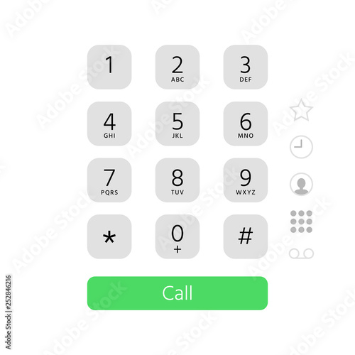 Dial keypad. Touchscreen phone number keyboard interface inspired by apple iphone ios dialer flat vector illustration