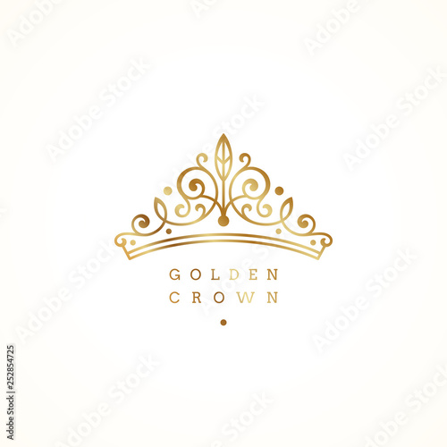 Elegant golden crown logo on white background. Vector illustration.