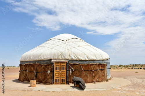 Beautiful yurt tent housing in the Uzbekistan desert.