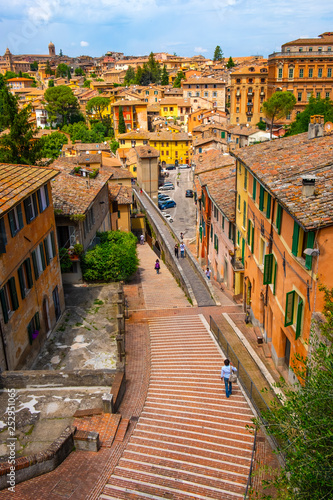 Perugia, Italy - Panoramic view of the historic aqueduct forming Via dell Acquedotto pedestrian street along the ancient Via Appia street in Perugia historic quarter