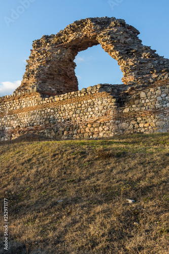 Sunset view of Ruins of fortifications in ancient Roman city of Diocletianopolis, town of Hisarya, Plovdiv Region, Bulgaria