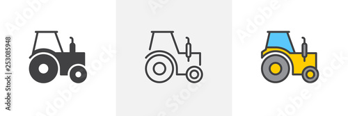 Tractor truck icon. Line, glyph and filled outline colorful version, Farm tractor outline and filled vector sign. Symbol, logo illustration. Different style icons set. Pixel perfect vector graphics