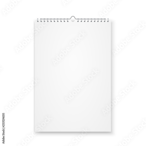 Blank calendar mock up. Realistic sheets of paper with spiral isolated on white background. Vector illustration