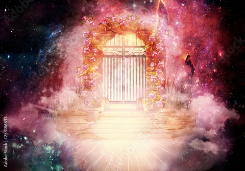 Artistic Multicolored 3d Rendering Computer Generated Illustration Of A Glowing Higher Dimension Heaven's Gate Artwork