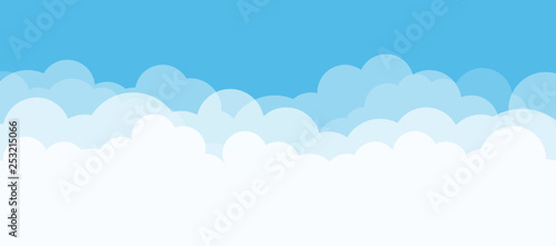 Blue sky and white clouds with copy space. Nature concept. Vector illustration.