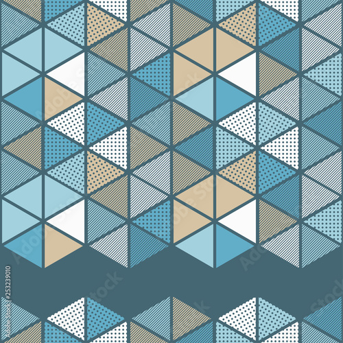Trendy seamless pattern designs. Figures from multi-colored hexagons. Vector geometric background. Can be used for wallpaper, textile, invitation card, wrapping, web page background.