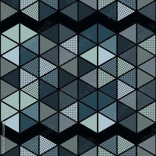 Trendy seamless pattern designs. Figures from multi-colored hexagons. Vector geometric background. Can be used for wallpaper, textile, invitation card, wrapping, web page background.