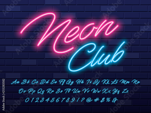 Glowing neon light alphabet design