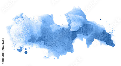 Abstract watercolor background hand-drawn on paper. Volumetric smoke elements. Blue color. For design, web, card, text, decoration, surfaces.