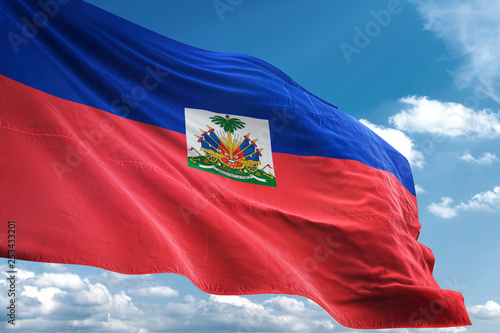 Haiti flag waving sky background 3D illustration