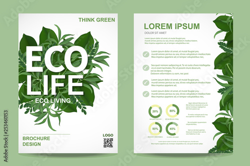 ecology brochure flyer design layout template in A4 size, eco life and green concept, Vector