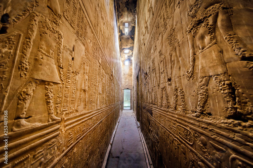 Interior of the ancient egyptian Temple of Horus at Edfu, Egypt.