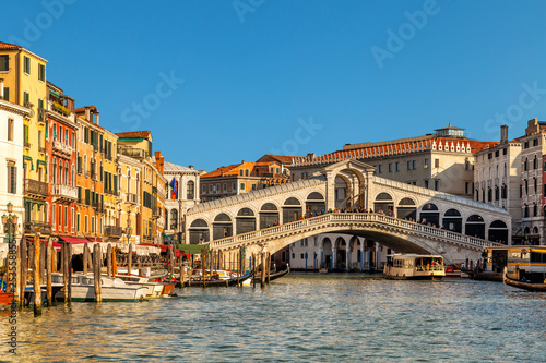 The Rialto Bridge (Ponte di Rialto), the oldest of the four bridges spanning the Grand Canal in Venice, Italy.