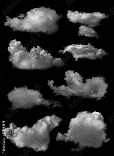 Set of Cloud isolated in black background