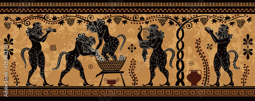 Ancient greek painting.Pottery art.Stylized ancient greek background. Mediterranean culture.Deities and heros of antique greece.