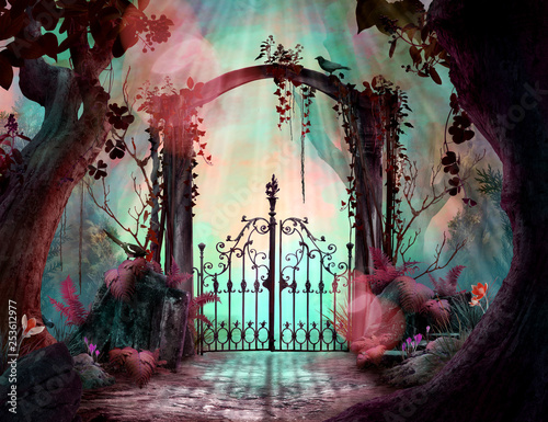 Archway in an enchanted fairy garden Landscape