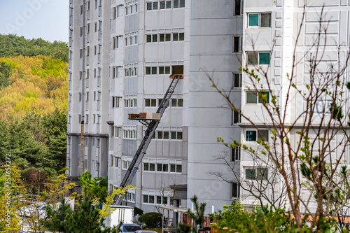 Moving in using a ladder-lift truck in South Korea