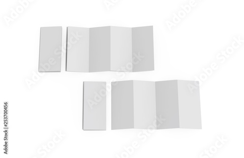 Accordion fold brochure, four fold brochure, eight pages four panel leaflet, concertina fold mock up template on isolated white background, 3d illustration