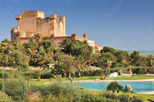 View of Falconara Castle in Licata. Sicily Italy.