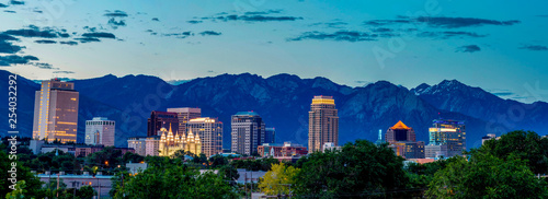 Salt Lake City skyline in the early morning before sunrise
