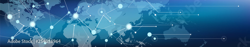 connected world map banner – communication / logistics and transportation / commerce, digitalization and connectivity, vector illustration