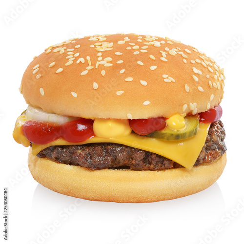 Classic cheeseburger isolated on white