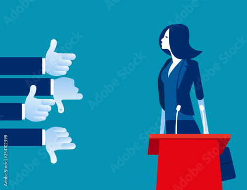 Businesswoman with like and dislike hands. Concept business vector, Speaker, Response, Audience.