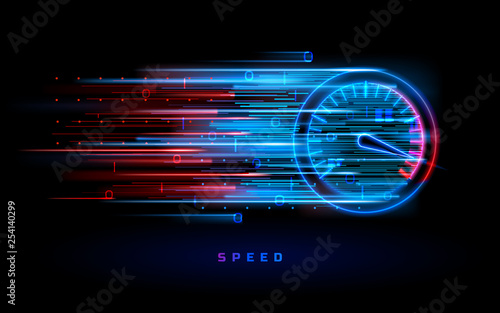 Download progress bar or round indicator of web speed. Sport car speedometer for hud background. Gauge control with numbers for speed measurement. Analog tachometer, high performance theme