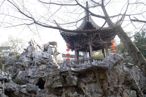 Pagoda in Xitang Ming and Qing Dynasty Residence Wood Carving Exhibition Hall, Xitang town in Zhejiang Province, China