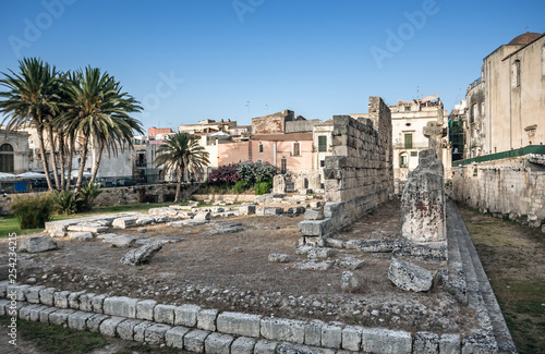 Ancient greek apollo temple ruins, tourist attraction in Siracusa, Sicily, Italy