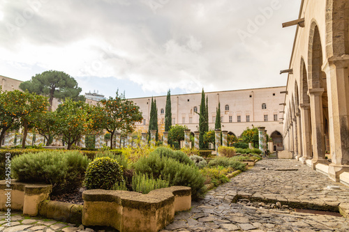 Cloister Garden of the Santa Chiara Monastery in Naples City, Italy