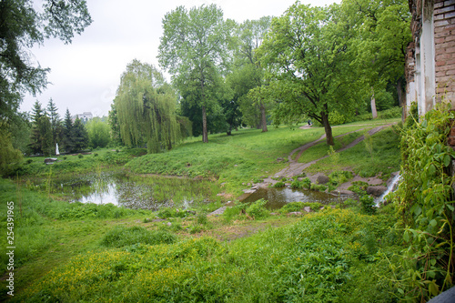 Ruins, lake view in Alexandria park, Ukraine