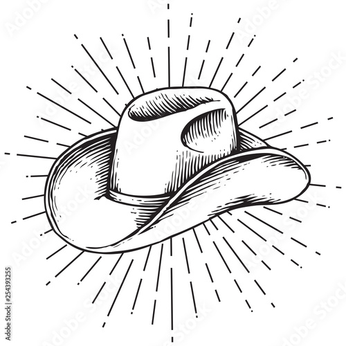 cowboy hat - vintage engraved vector illustration (hand drawn style)