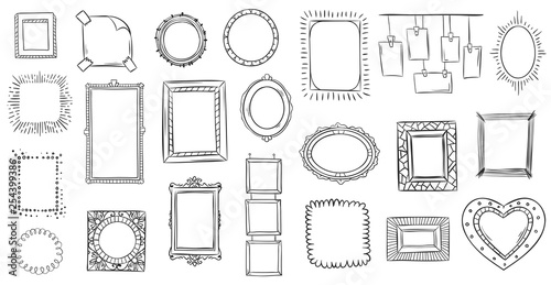 Doodle frames. Hand drawn frame, square borders sketched doodles and picture frame drawing sketch isolated vector illustration